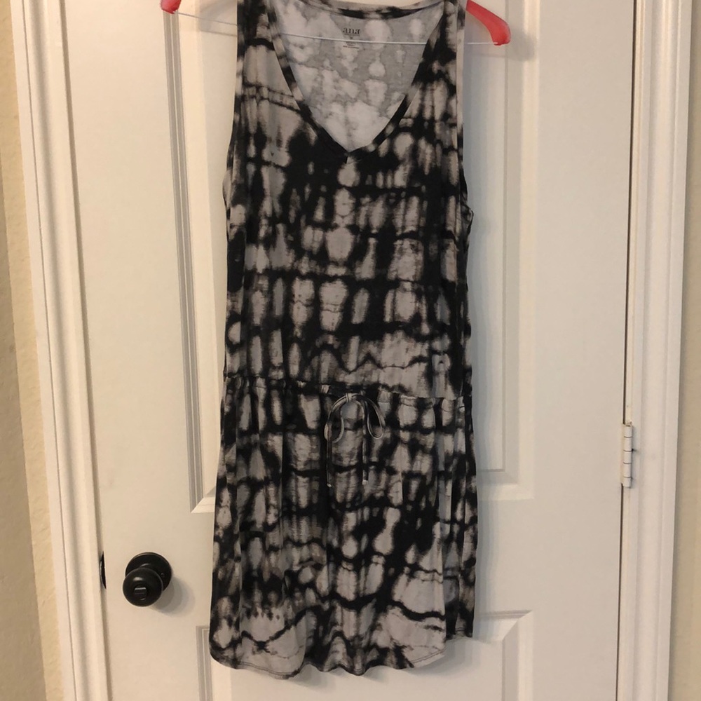 Black, white and grey dress.